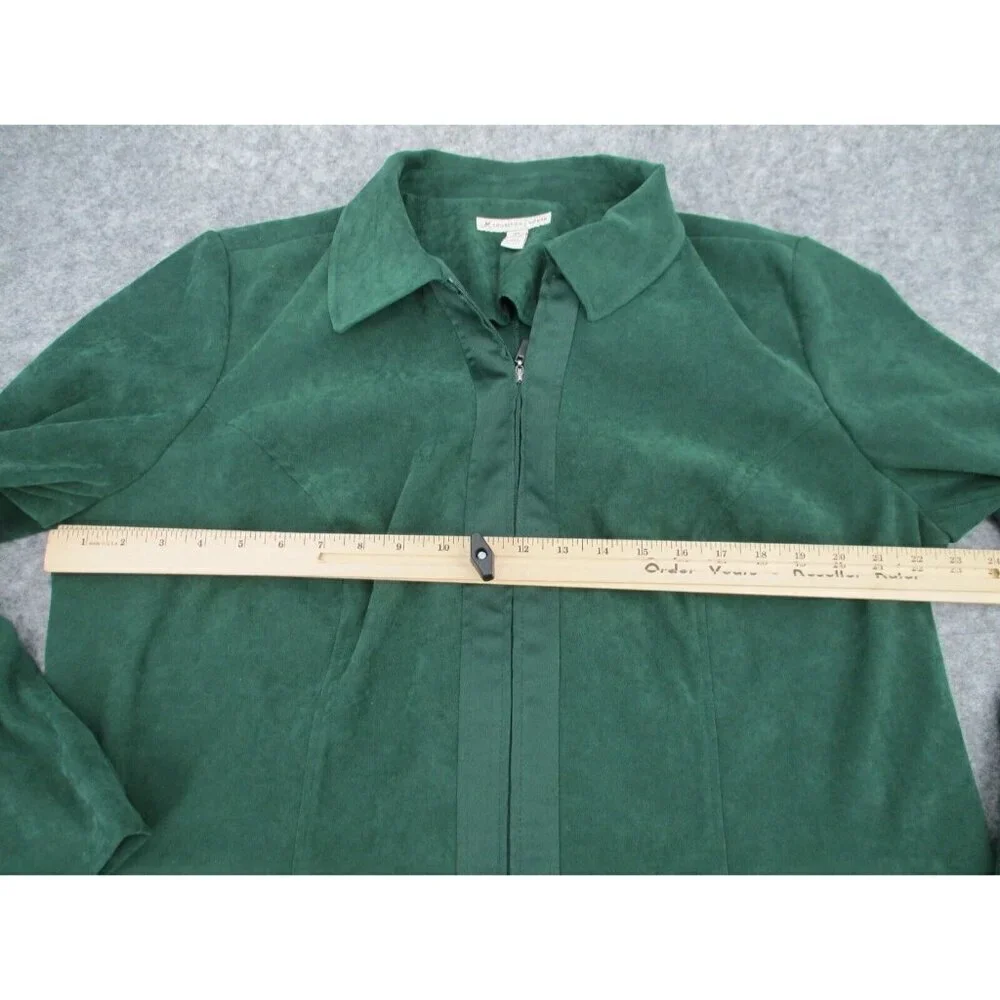 JM Collection Womens Blazer 18W Green Zip Up Long Sleeves Preppy Zip Pockets